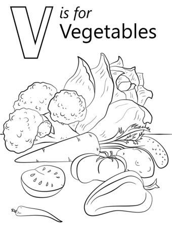 V Is For Vegetables Coloring Page